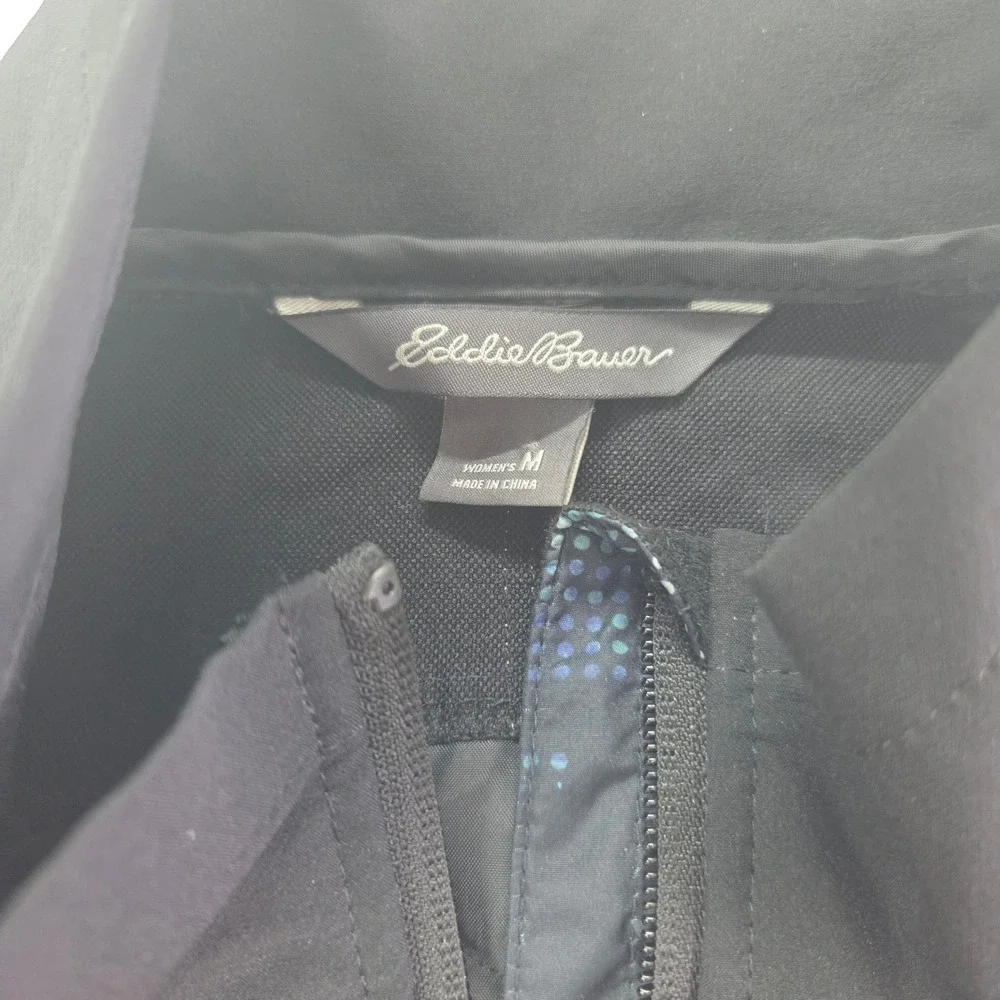 Eddie Bauer Puffer Vest Womens Medium Black Blue Digital Camo Hybrid Quilted Zip